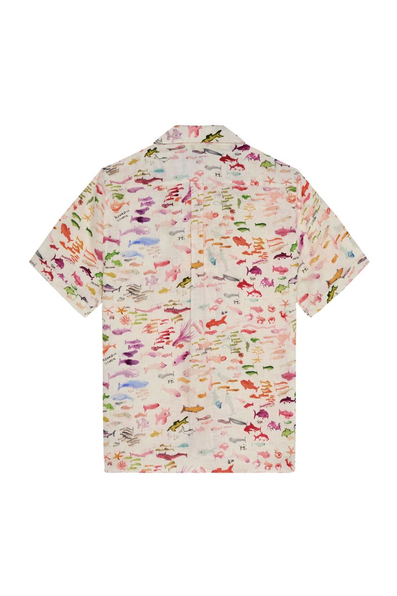 Men Linen Bowling Shirt Pescador - VBQ x Fabrice Hyber, Alternate, color, Paper