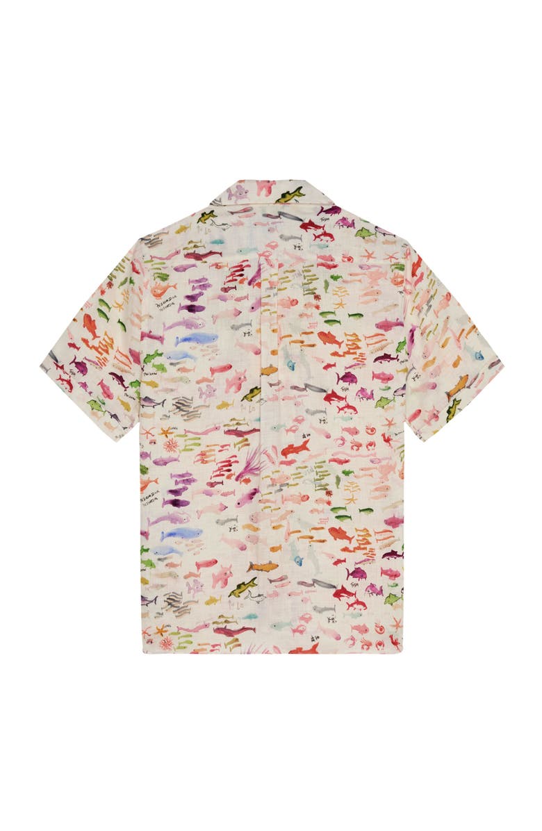 Vilebrequin Men Linen Bowling Shirt Pescador - VBQ x Fabrice Hyber, Alternate, color, Paper