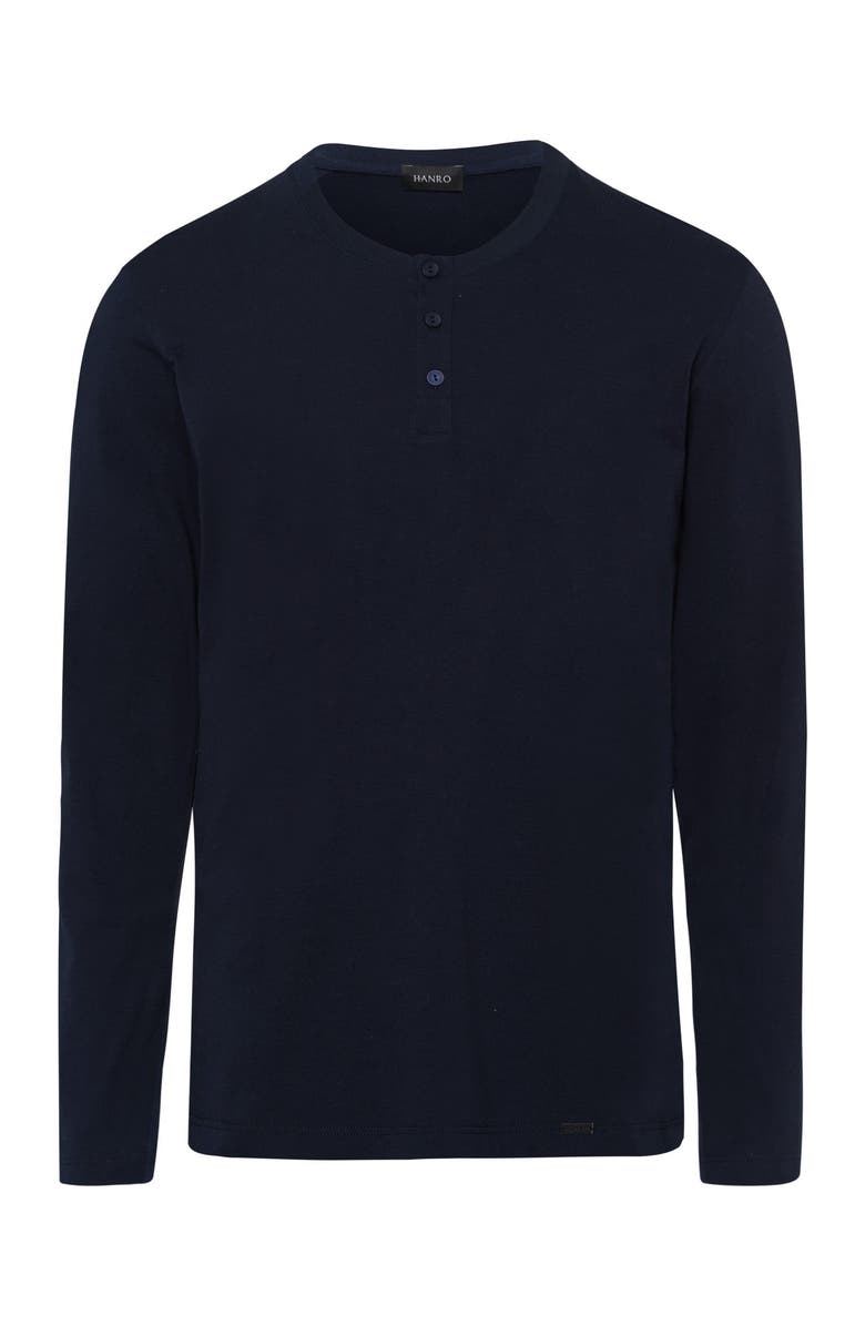 Hanro Living Shirts Long Sleeve Henley, Main, color, Deep Navy
