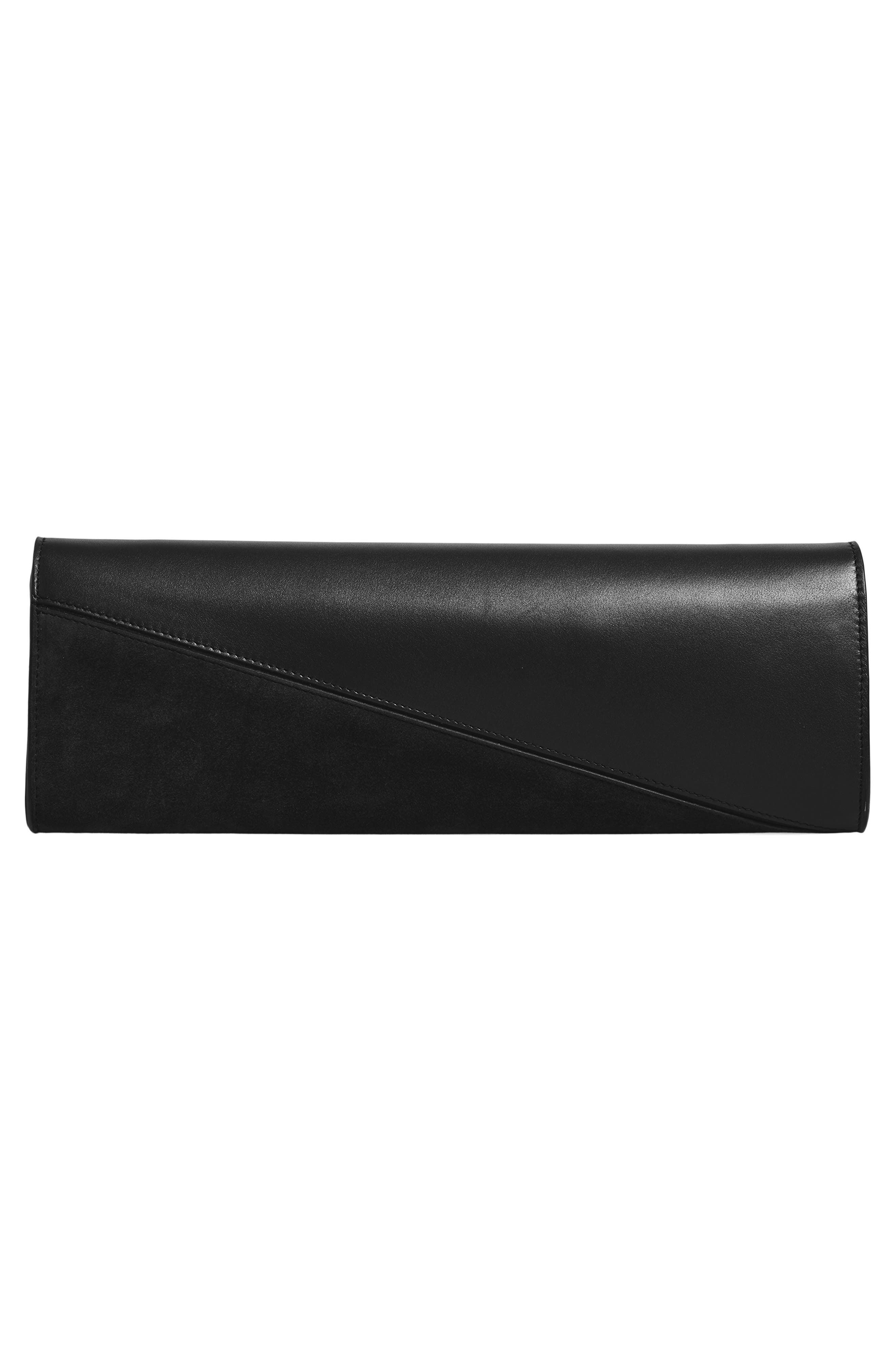 Hex Calfskin Clutch, Alternate, color, BLACK