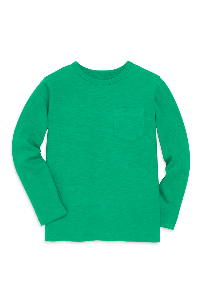 Kids Long Sleeve Slub Pocket Tee, Main, color, Green Bean
