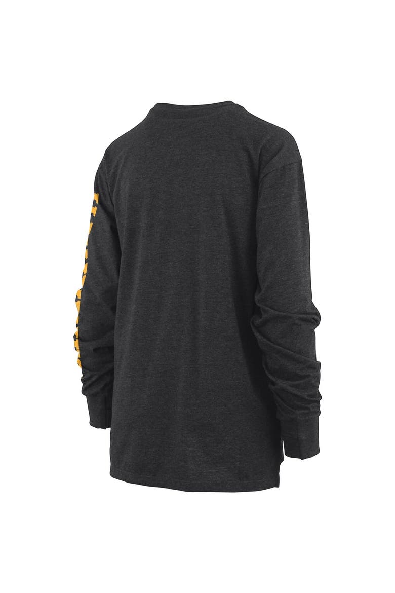 Women's Pressbox Heathered Black Iowa Hawkeyes Two-Hit Canyon Long Sleeve T-Shirt, Alternate, color, Black