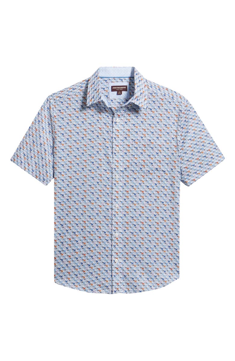 Johnston & Murphy Logan Print Short Sleeve Button-Up Shirt, Main, color, White Multi Mini Lab