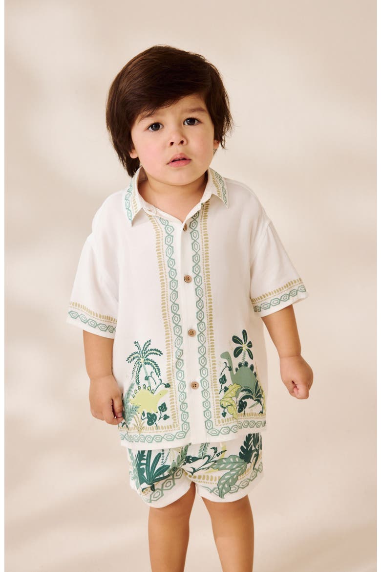 Kids' Dino Short Sleeve Button-Up Shirt & Shorts Set, Alternate, color, WHITE