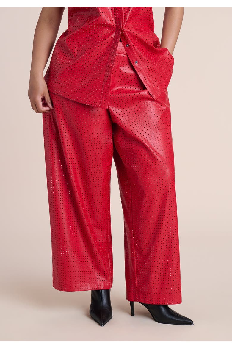 Perforated Faux Leather Pant, Alternate, color, BARBADOS CHERRY
