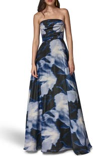 Donna Karan New York Floral Organza Strapless Gown