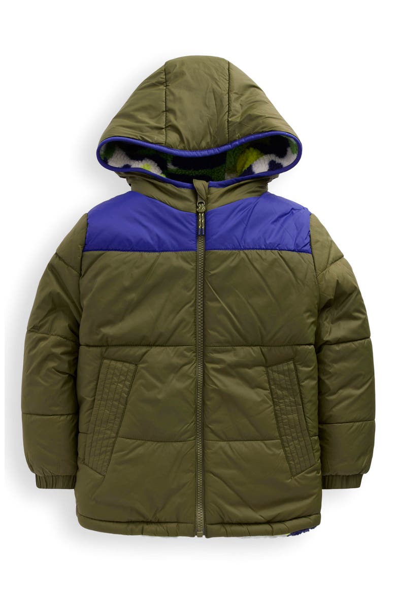 Kids' Quilted Waterproof Reversible Hooded Jacket, Main, color, GREEN CHECK/GREEN CAMO
