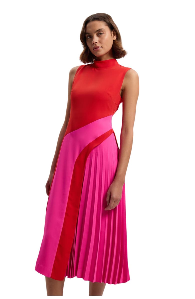 Karen Millen Colour Block High Neck Midi Dress, Main, color, Pink