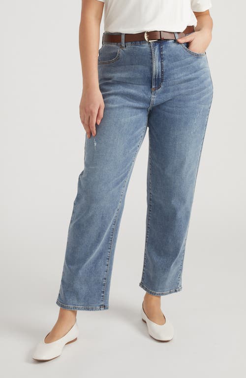 Universal Standard Ella Straight Leg Jeans in Distressed Vintage Indgo Wash 