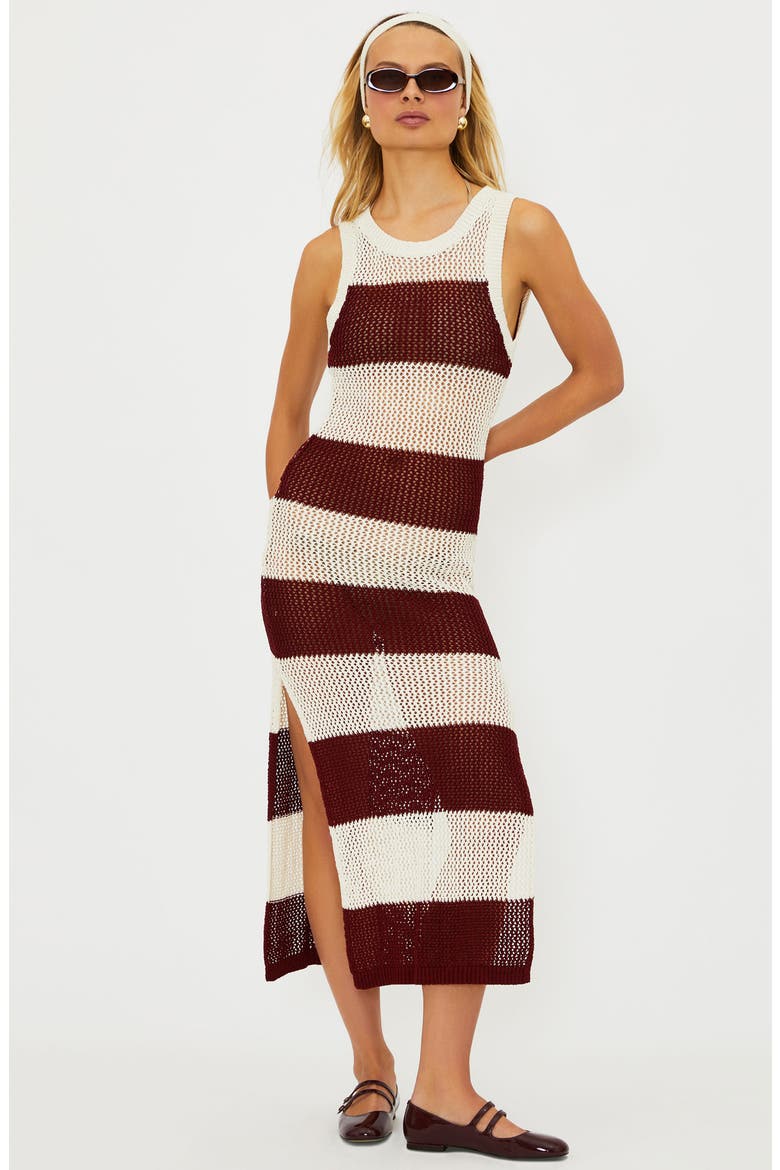 Holly Stripe Sheer Open Knit Cover-Up Dress, Alternate, color, MERLOT STRIPE