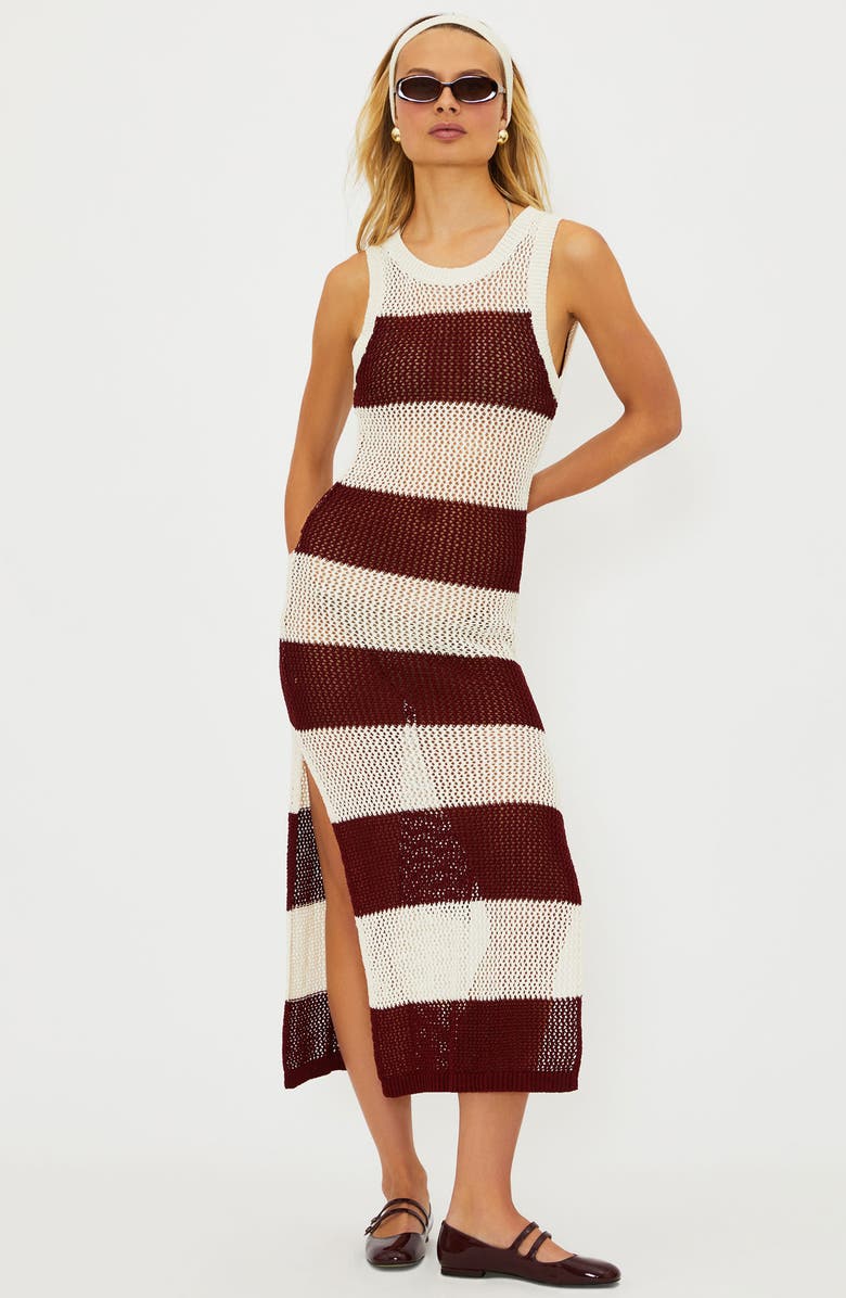 Beach Riot Holly Stripe Sheer Open Knit Cover-Up Dress, Alternate, color, Merlot Stripe