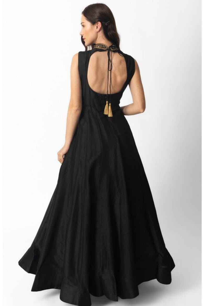 Zuri Embroidered High Neck Gown, Alternate, color, Black