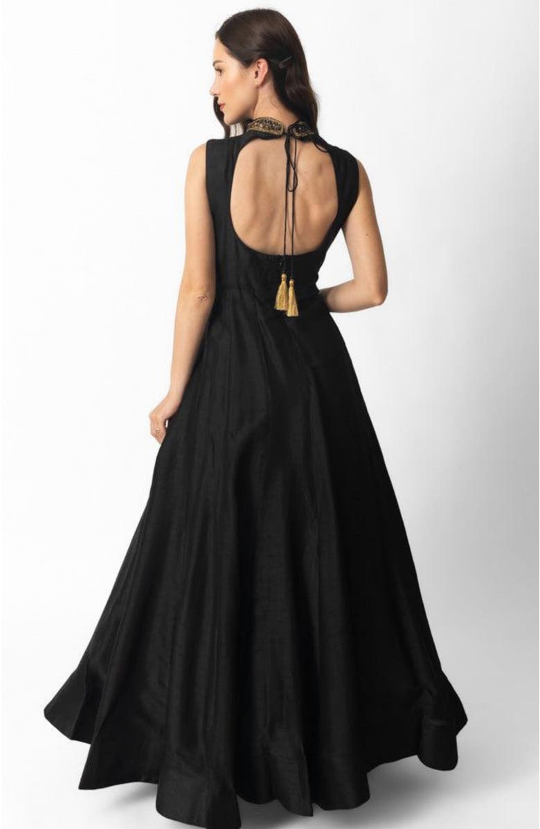 RAAS Zuri Embroidered High Neck Gown, Alternate, color, Black