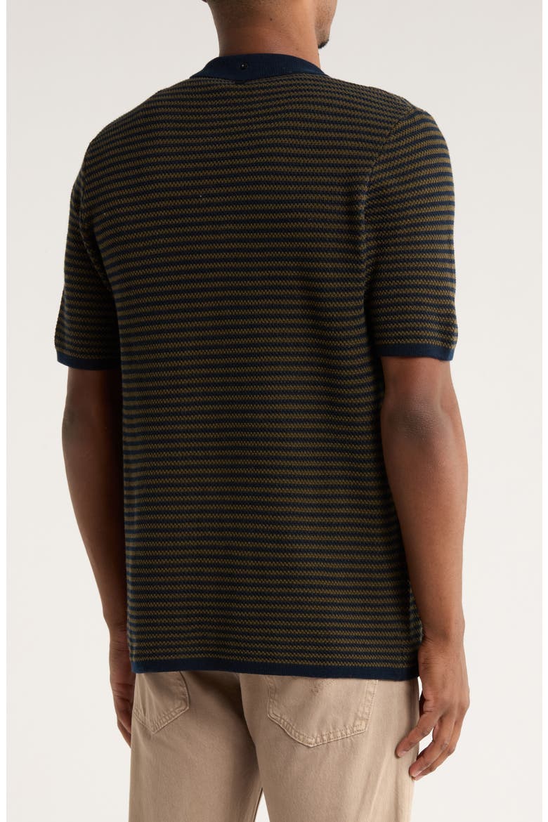 Contrast Collar Button-Up Sweater, Alternate, color, NAVY/ OLIVE