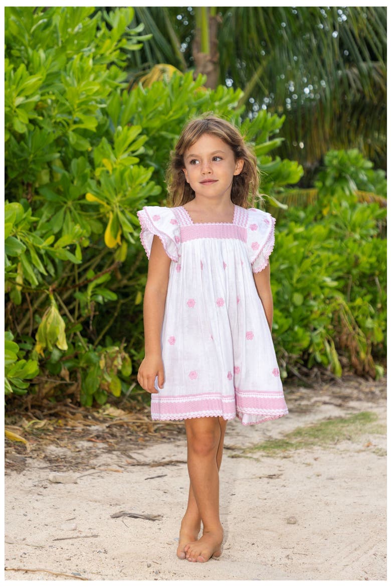 Mer St. Barth Serena Girl's Tassel Dress White Pink Frangipani | Nordstrom