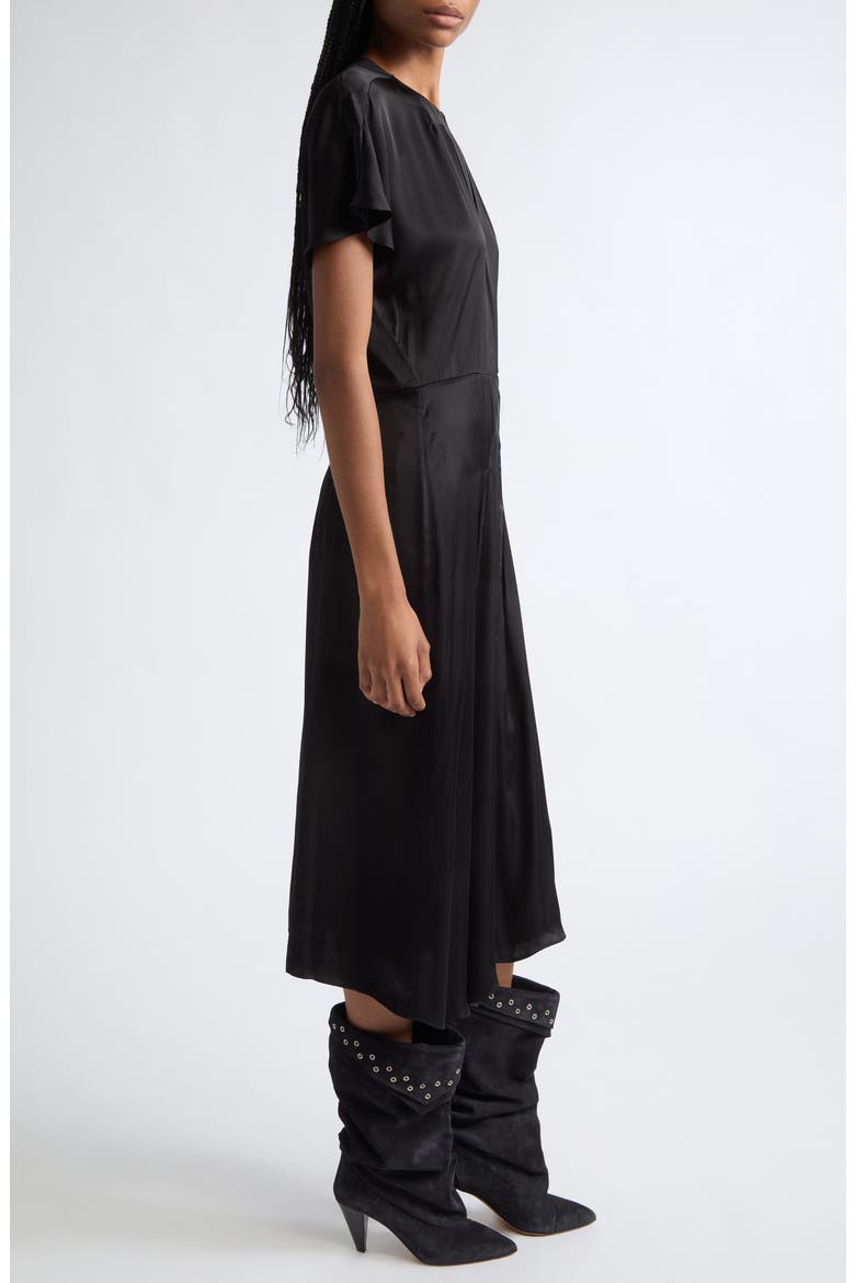 Namsha Draped Satin Midi Dress, Alternate, color, BLACK