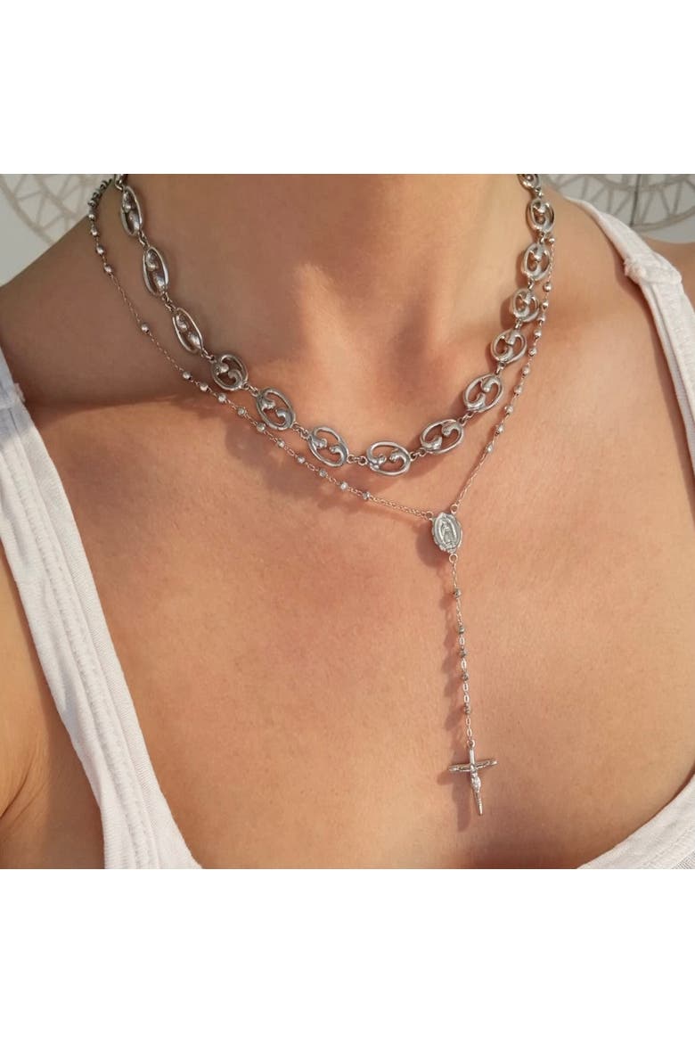 The Classic Rosary Necklace, Alternate, color, Silver