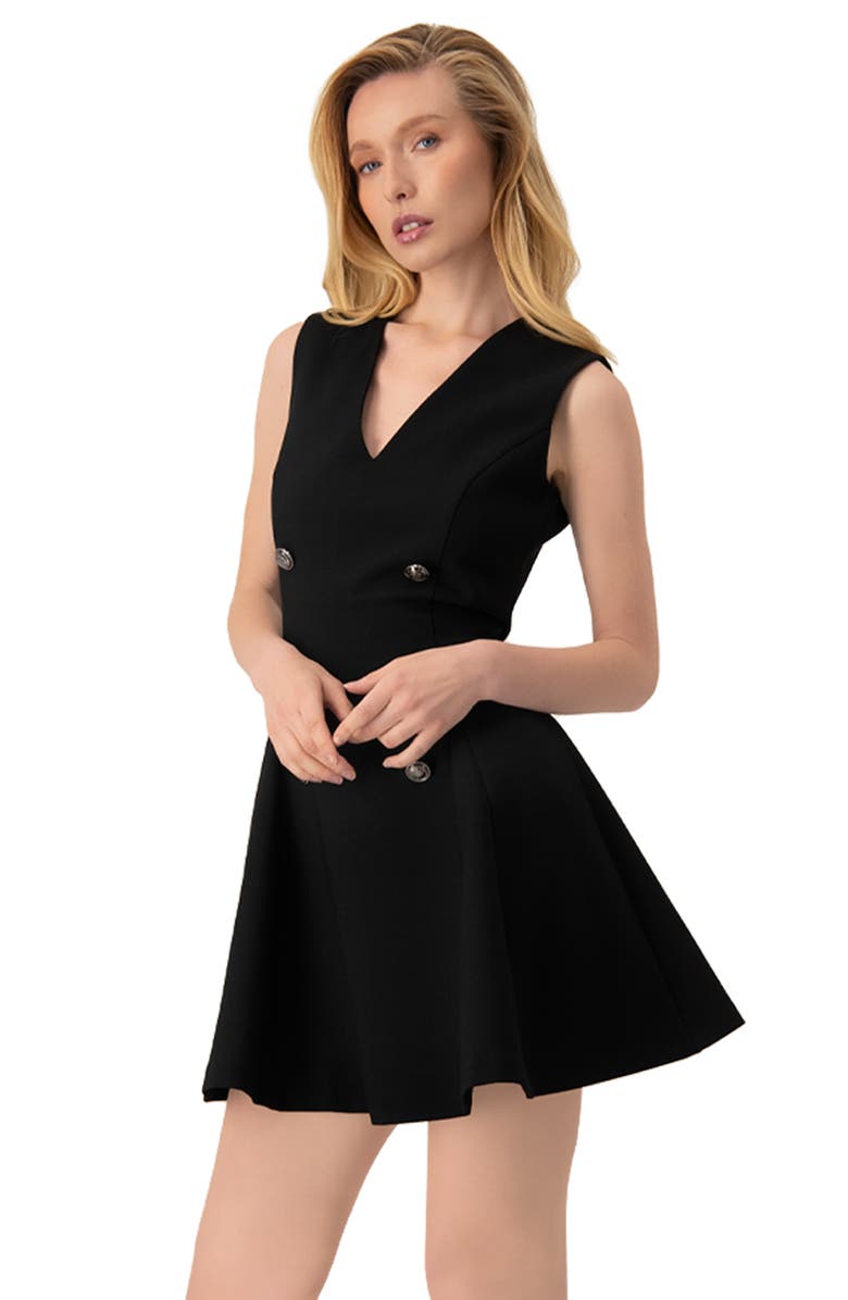 IVONNE Sleeveless Black Six Button Mini Dress, Alternate, color, Black
