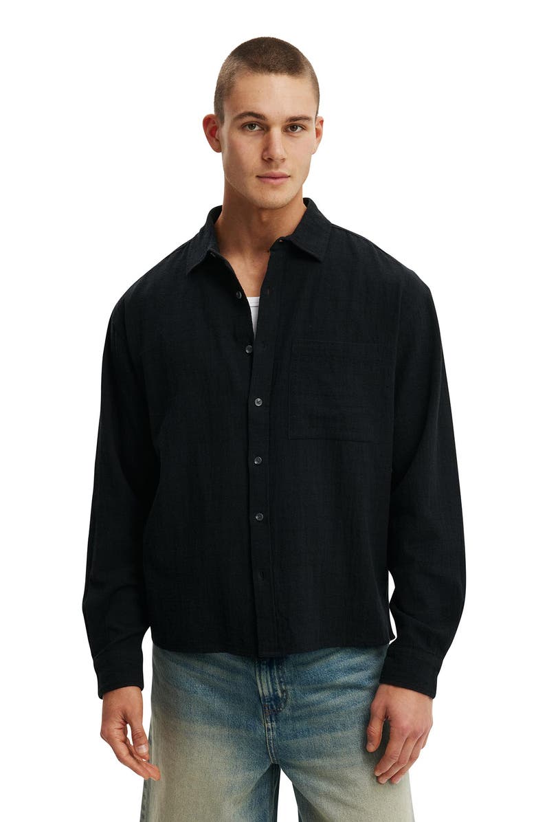Cotton On Men's Remi Long Sleeve Shirt, Main, color, Washed Black Dobby