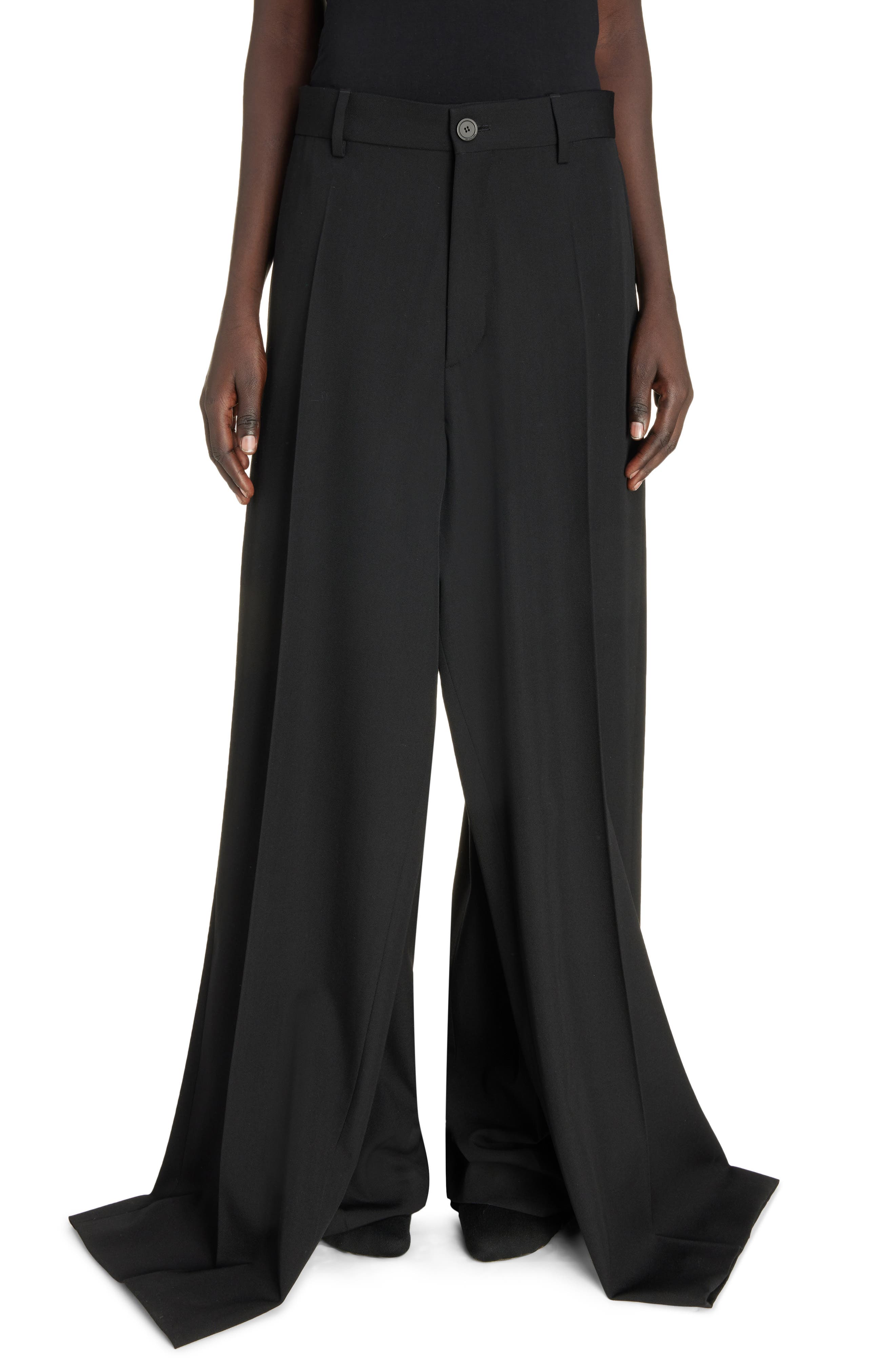 Balenciaga Double Front Wide Leg Wool Trousers