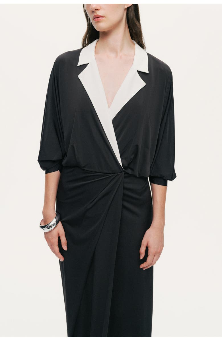 Nocturne Contrast Lapel Draped Maxi Dress, Alternate, color, Black