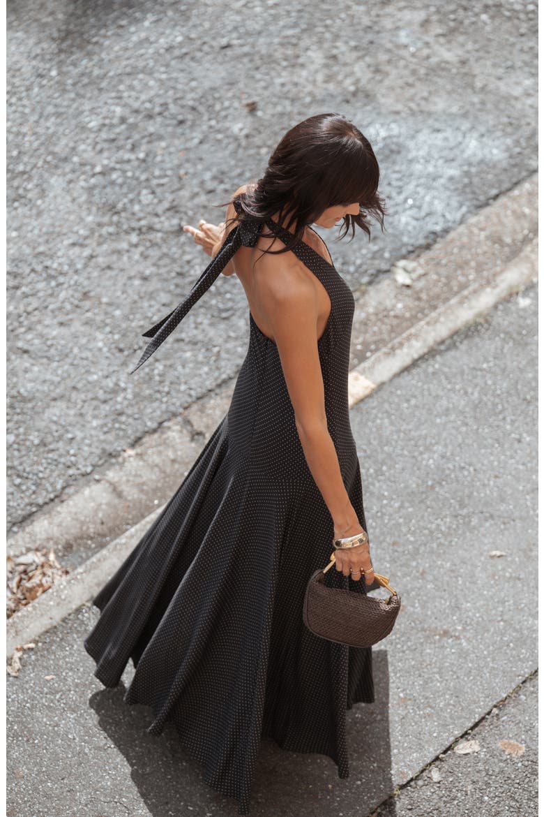 Natalie Print Halter Maxi Dress, Alternate, color, BLACK POLKA DOT