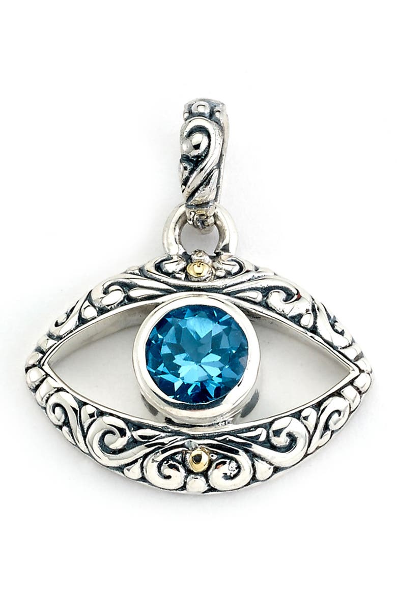 18K Gold & Sterling Silver Blue Topaz Evil Eye Pendant, Main, color, BLUE