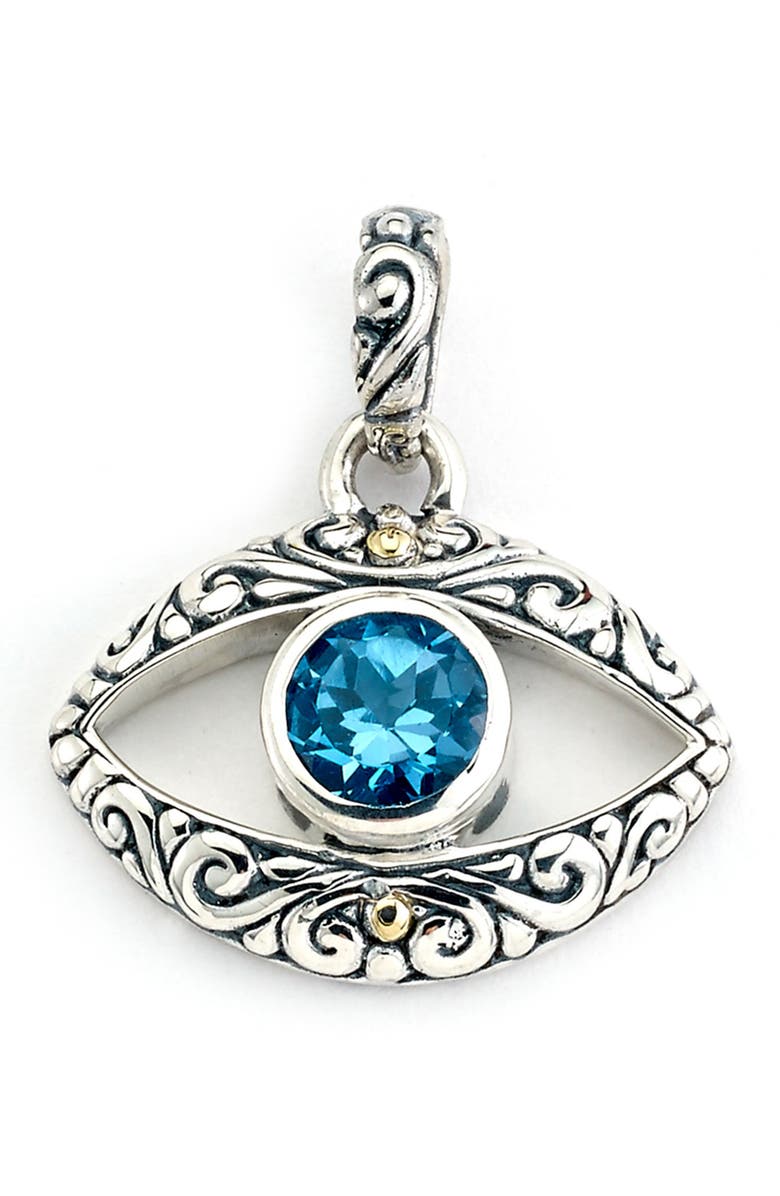 SAMUEL B. 18K Gold & Sterling Silver Blue Topaz Evil Eye Pendant, Main, color, Blue