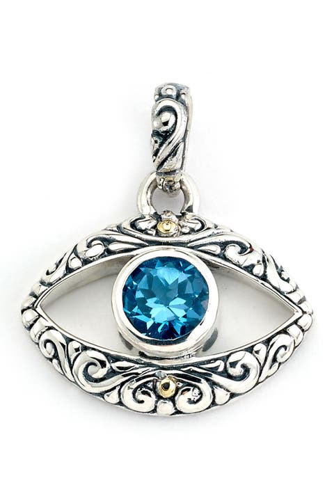 18K Gold & Sterling Silver Blue Topaz Evil Eye Pendant