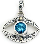 SAMUEL B. 18K Gold & Sterling Silver Blue Topaz Evil Eye Pendant
