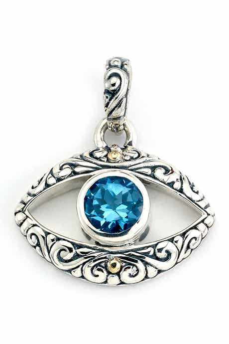 SAMUEL B. 18K Gold & Sterling Silver Blue Topaz Evil Eye Pendant
