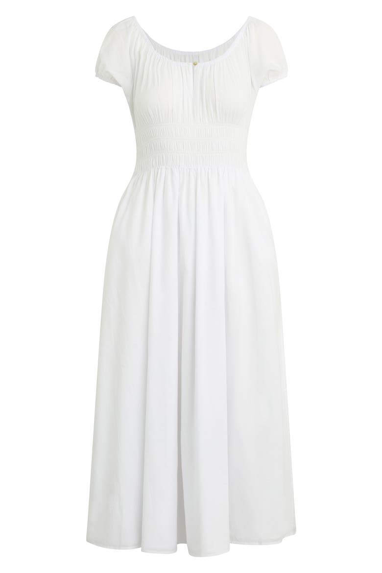 The Swoon Smocked Midi Dress, Alternate, color, WHITE