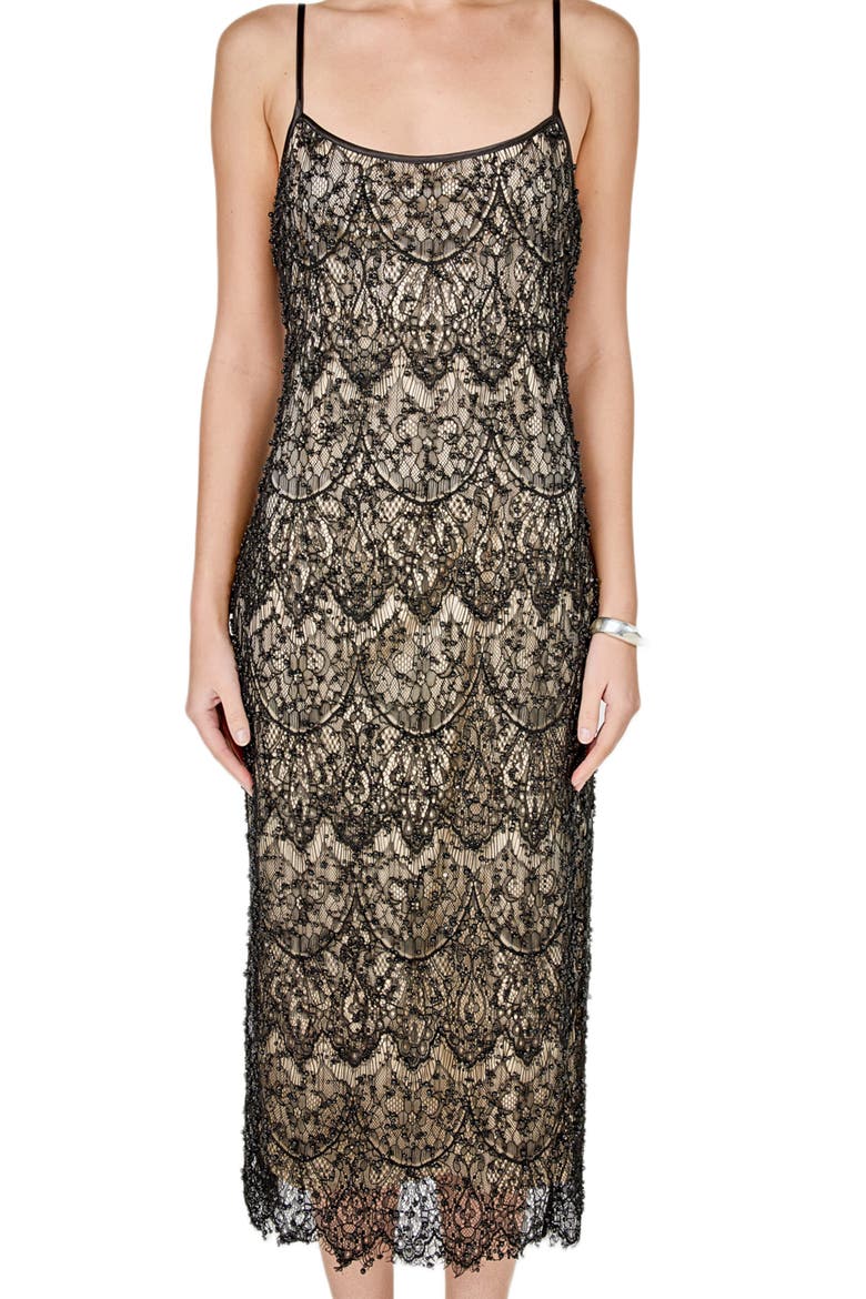 Beaded Sleeveless Midi Dress, Alternate, color, BLACK/NUDE