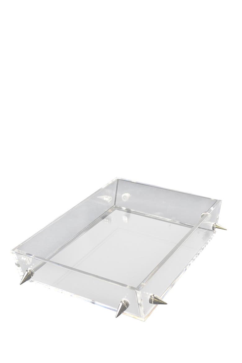 Lucite Small Silver Stud Tray, Main, color, CLEAR/SILVER