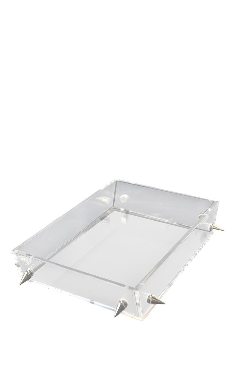 R16 HOME Lucite Small Silver Stud Tray, Main, color, Clear/Silver