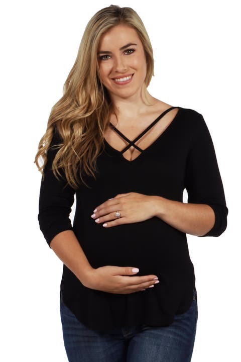 Criss Cross Round Hemline Maternity Tunic Top