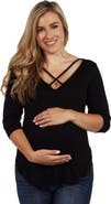 24seven Comfort Apparel Criss Cross Round Hemline Maternity Tunic Top