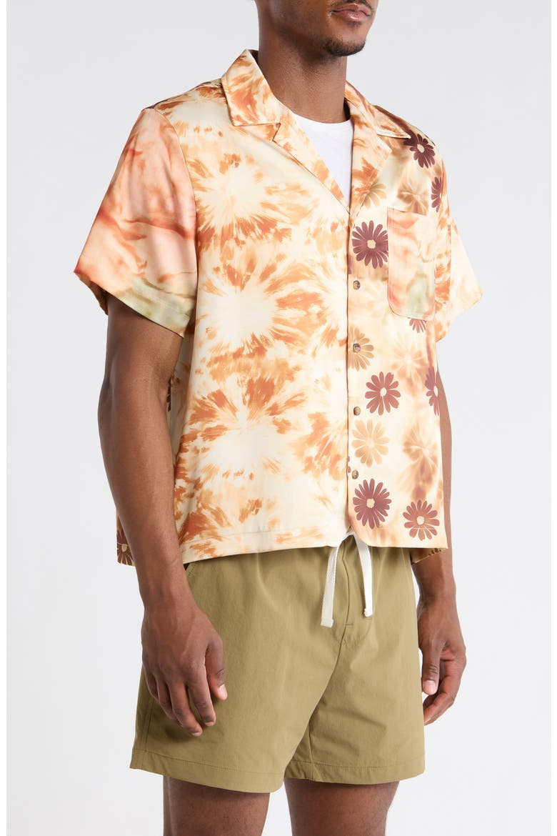 Daisy Colorblock Camp Shirt, Alternate, color, ORANGE