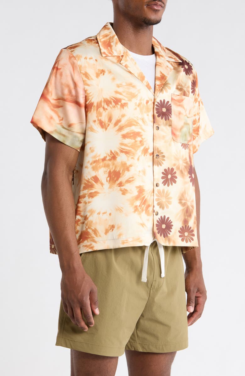 RIZORT Daisy Colorblock Camp Shirt, Alternate, color, Orange