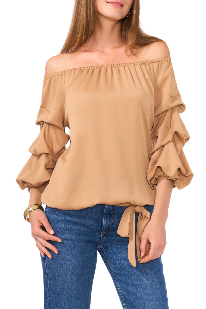 Off the Shoulder Bubble Sleeve Top, Main, color, CAMEL