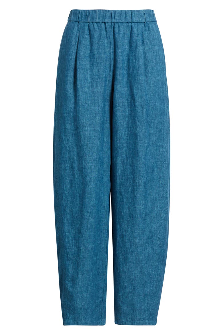 Pleated Organic Linen Lantern Ankle Pants, Alternate, color, RIVER