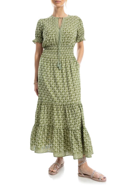 Max Studio Short Sleeve Tiered Maxi Dress In Ivy Batik Daisy