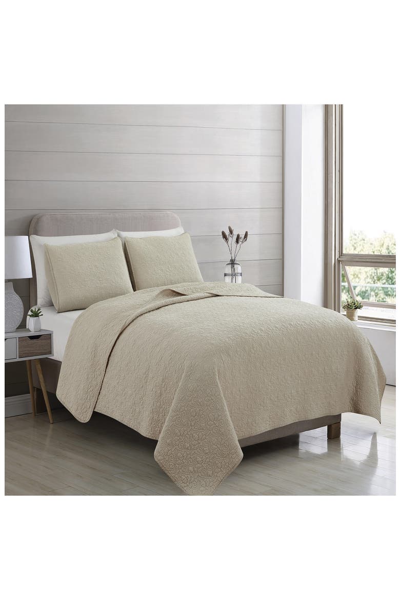 Flavia Cotton Stitched Quilt, Alternate, color, TAUPE