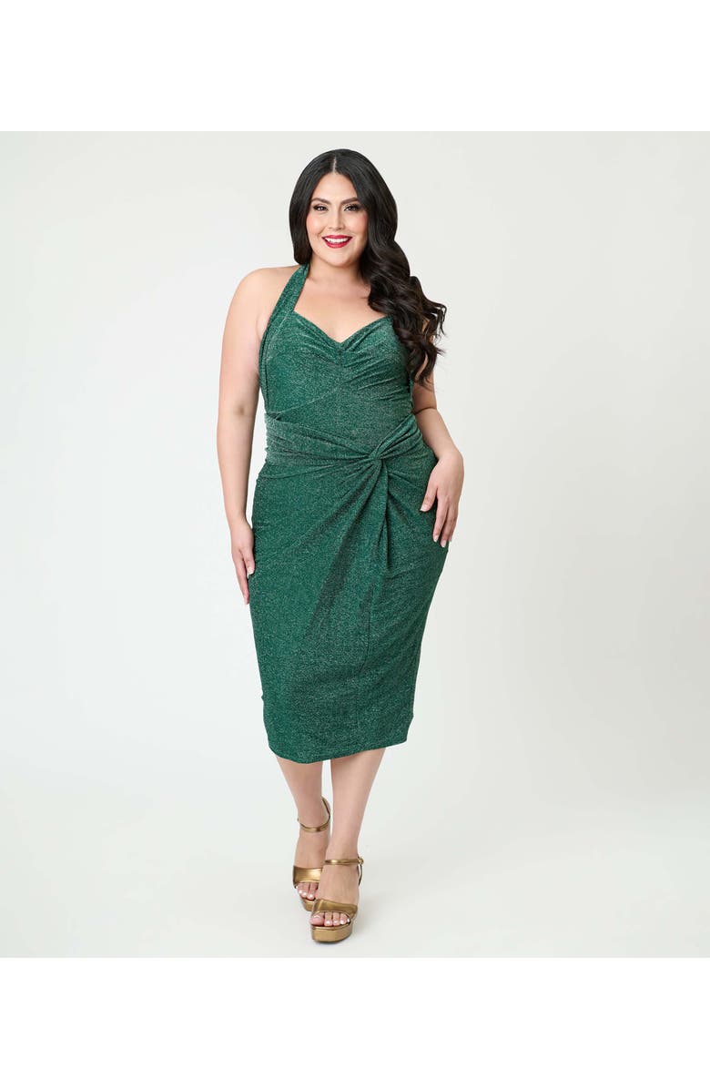 Unique Vintage Plus Size Romper 
Sarong Set, Main, color, Green Glitter