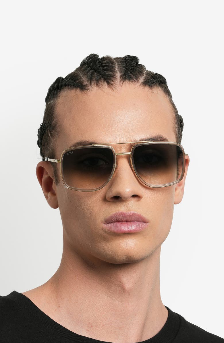 BOSS 58mm Gradient Square Sunglasses, Alternate, color, Grey Gold
