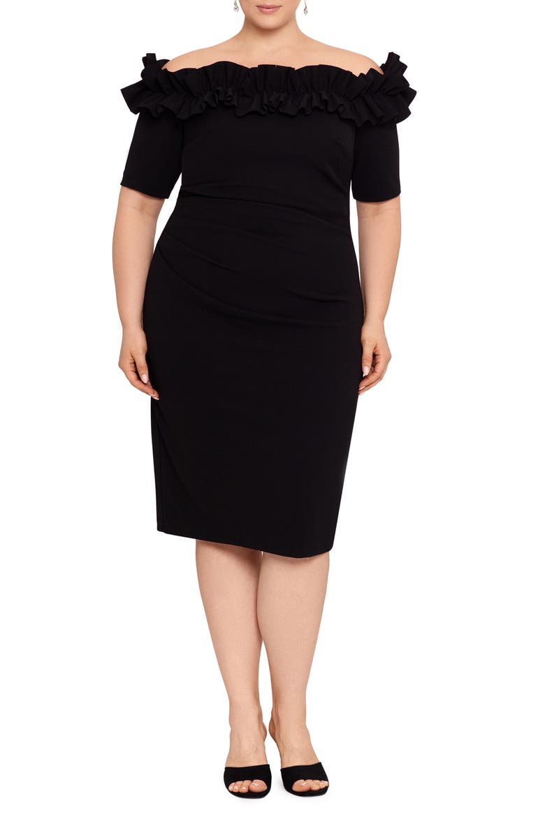 Ruffle Off-the-Shoulder Cocktail Dress, Alternate, color, BLACK