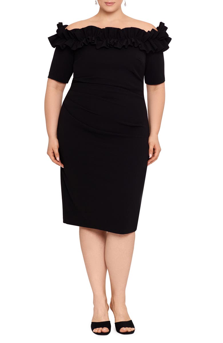 Xscape Evenings Ruffle Off-the-Shoulder Cocktail Dress, Alternate, color, 