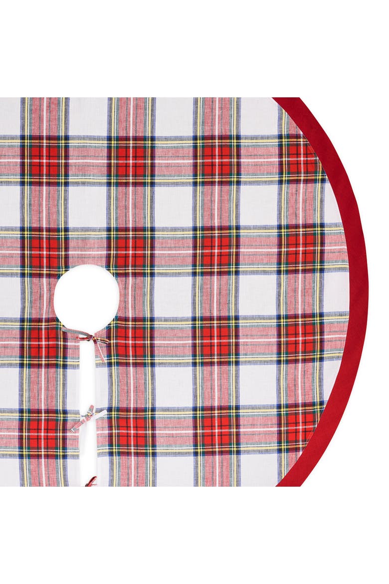Linen Plaid Christmas Tree Skirt 58" Diameter - Madras Holiday Plaid, Alternate, color, White Stewart Plaid