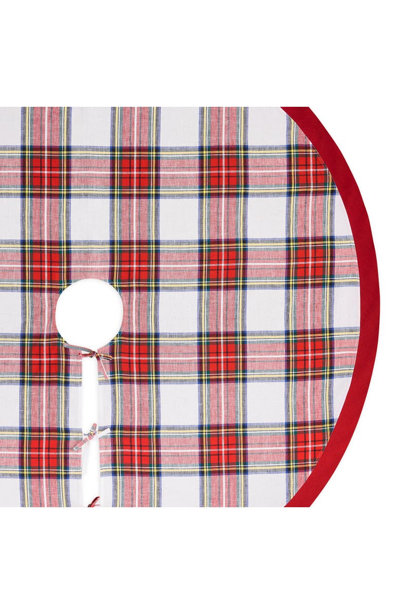 Solino Home Linen Tree Skirt - Plaid Linen Christmas Tree Skirt, Alternate, color, White Stewart Plaid