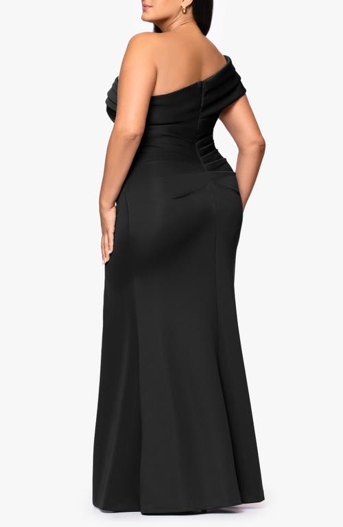 Xscape Evenings Pleated One-shoulder Mermaid Gown In Black